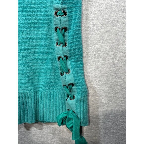 Free People Oversize Teal Knit Tunic Sweater Dress Side‎ Lace-Up Sz S - Picture 3 of 5
